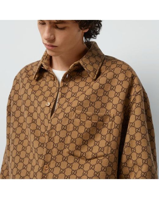 Gucci Brown GG Wool Flannel Padded Overshirt for men