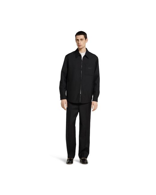 Gucci Black Wool Twill Zip Overshirt for men