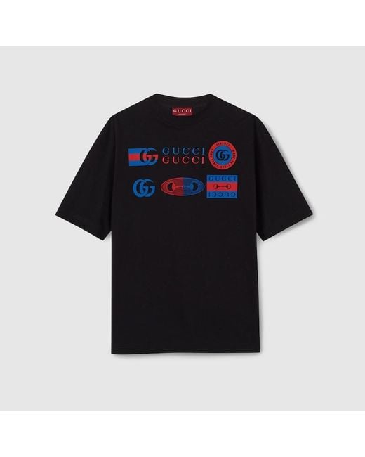 メンズ Gucci コットンジャージー プリント Tシャツ, ブラック, ウェア Black