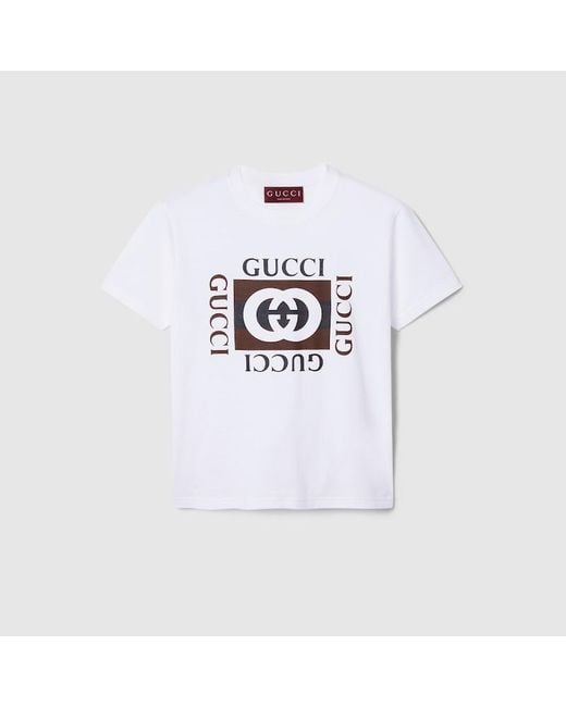 Camiseta de Punto de Algodón con Estampado Gucci de color White