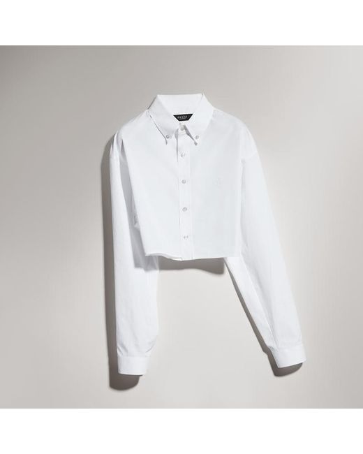 Gucci White Cropped Cotton Poplin Shirt, Size 44 It, Ready-To-Wear