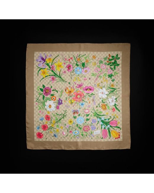 Gucci Green Printed Gg Silk Twill Carré