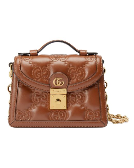 Gucci gg Matelassé Small Top Handle Bag in Brown | Lyst UK