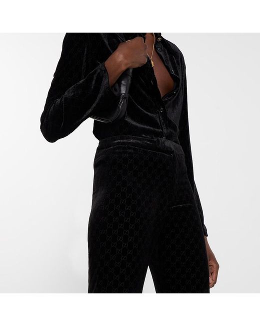 Gucci Black Gg Stretch Devoré Velvet Pants