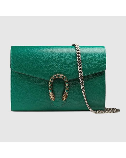 Gucci Green Dionysus Mini Leather Chain Wallet