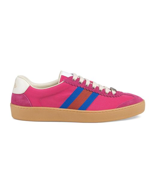 Gucci Pink Nylon And Suede Web Sneaker