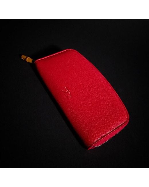Gucci Red Zip Around Wallet With Bamboo