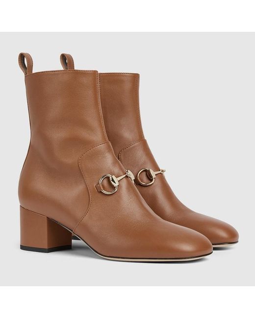 Gucci ホースビット付き ウィメンズ アンクルブーツ, ブラウン, レザー Brown