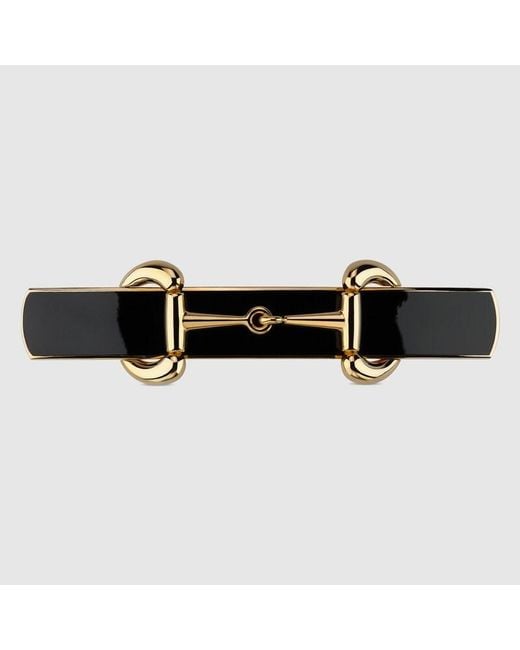 Gucci Black Horsebit Hair Clip With Enamel, -Toned Metal