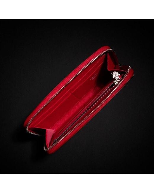 Gucci Red Zip Around Wallet With Bamboo