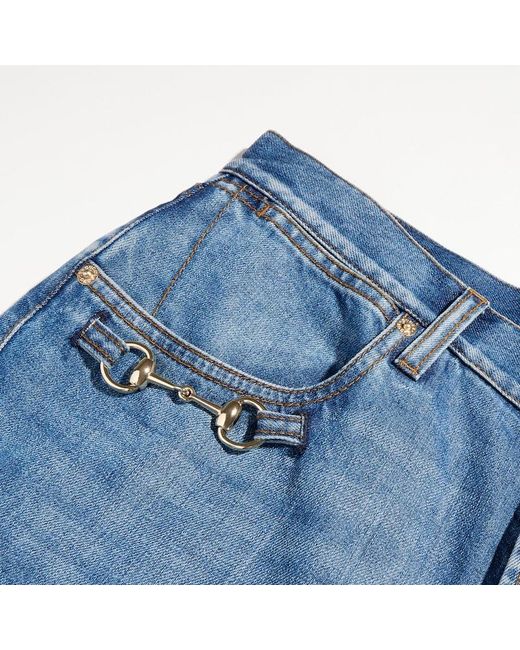 Gucci Blue Bootcut Cotton Denim Pants With Horsebit