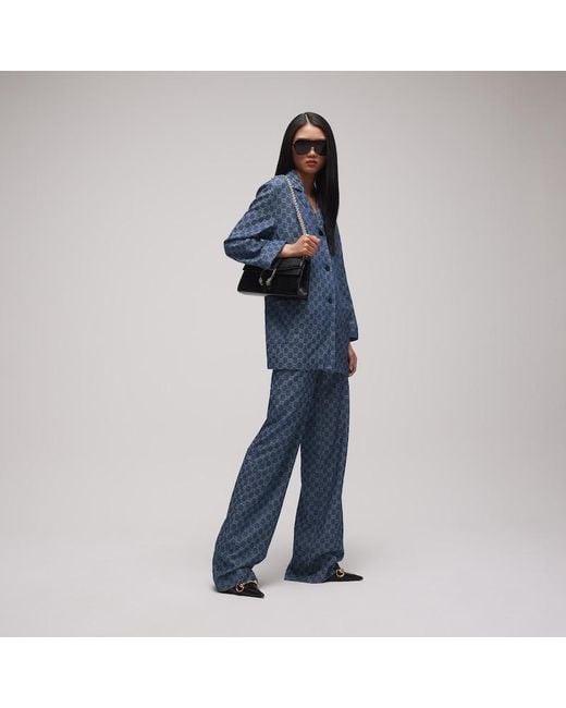 Gucci Blue Gg Cotton Denim Jacquard Jacket, Size 48 It, Ready-To-Wear