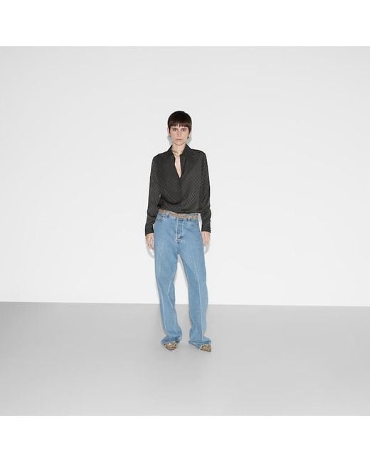 Gucci Ggシルククレープ シャツ, ブラック, ウェア Gray