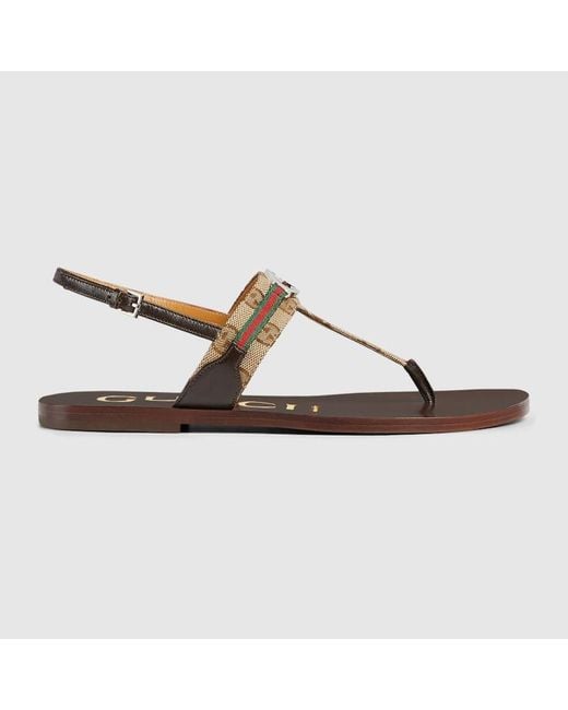 Sandalo Con Incrocio GG E Dettaglio Web di Gucci in Brown