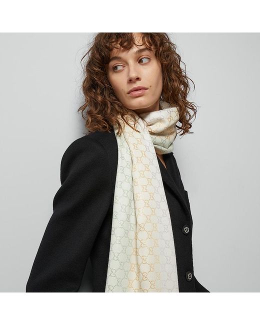 Gucci Natural Gg Jacquard Shawl
