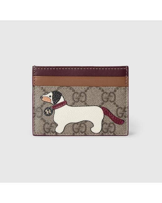 Gucci Brown Bi-Colour Gg Card Case With Dog Detail