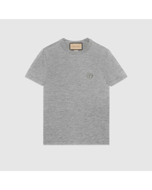 Gucci Gray T-Shirt Aus Baumwolljersey Mit Stickerei