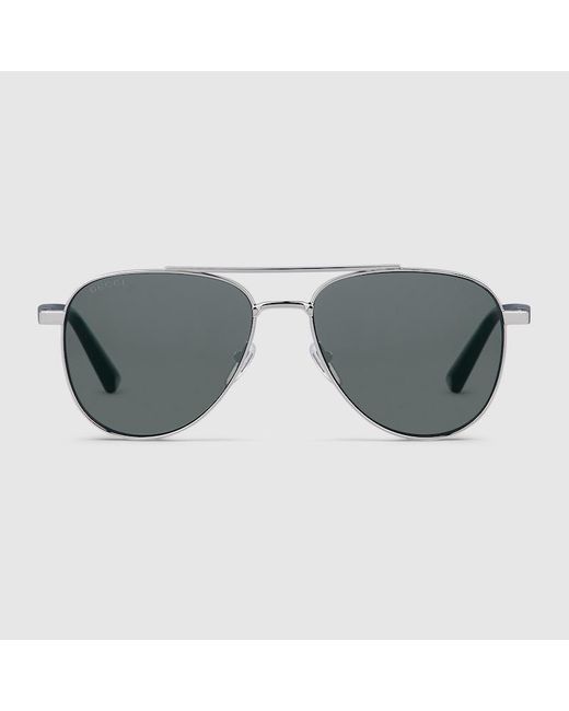 Gucci Men's Gray Aviator Frame Sunglasses