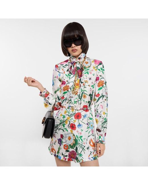 Gucci Green Printed Silk Twill Dress