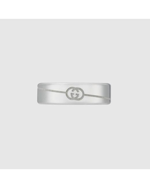 Gucci White Diagonal Interlocking G Ring for men