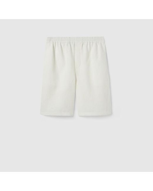 Gucci White Linen Shorts With Embossed Logo for men