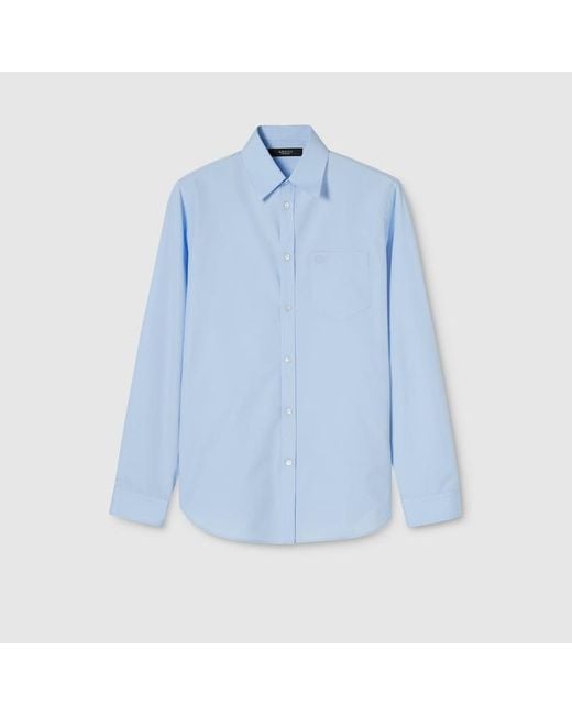 Gucci Blue Cotton Poplin Shirt With Embroidery for men