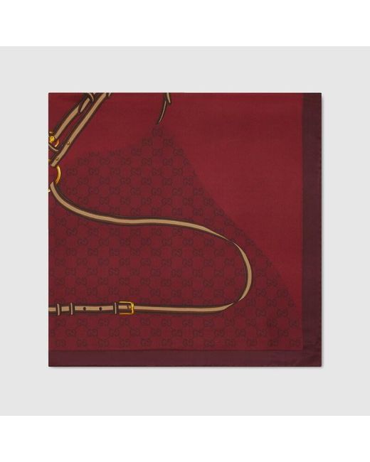 Gucci Red Vierecktuch Aus Gg Seidenjacquard Mit Print