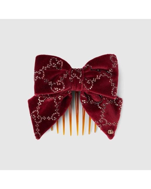 Gucci Red Soft Velvet Hair Slide With Crystals