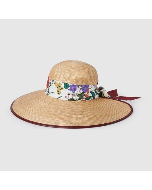 Gucci Metallic Hut Aus Stroh Mit Breiter Krempe Und Seidenschleife, Größe