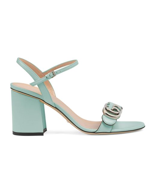 Gucci Leather Mid-heel Sandal With Double G in Green - Lyst