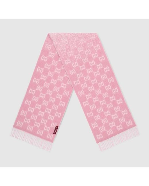 Gucci Pink Gg Alpaca Wool Blend Scarf
