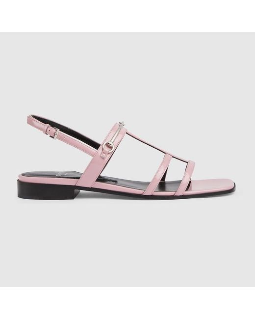 Sandalia Plana con Horsebit Fino Para Mujer Gucci de color Pink