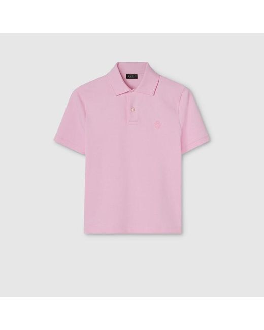 Gucci Pink Cotton Piquet Polo Shirt With Embroidery for men