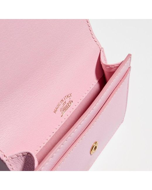 Gucci Pink Card Case With Bamboo, Leather