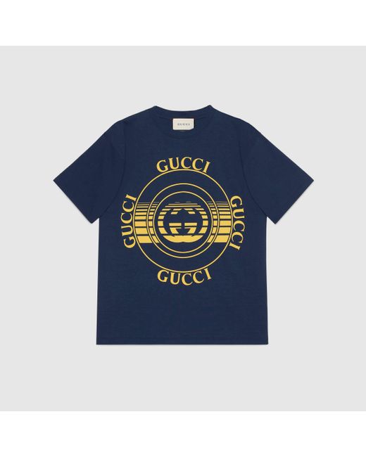 メンズ Gucci 【公式】 (グッチ) ディスク プリント オーバーサイズ Tシャツダークブルー コットンジャージーブルー Blue