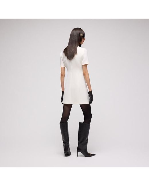 Gucci White Crêpe Wool Dress With Double G Button, Size 40 It, Ready-To-Wear