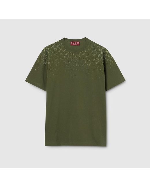 Gucci Green Cotton Jersey T-Shirt With Crystals for men
