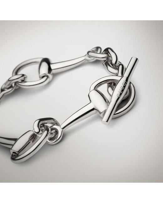 Gucci Metallic Horsebit Chain Bracelet, Size S, Palladium-Toned Metal