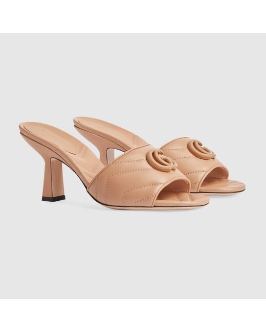 Gucci Double G Mid-heel Slide Sandal in Brown | Lyst Canada