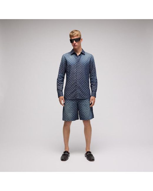 Gucci Blue Gg Chambray Cotton Denim Shorts, Size 44 It, Ready-To-Wear for men