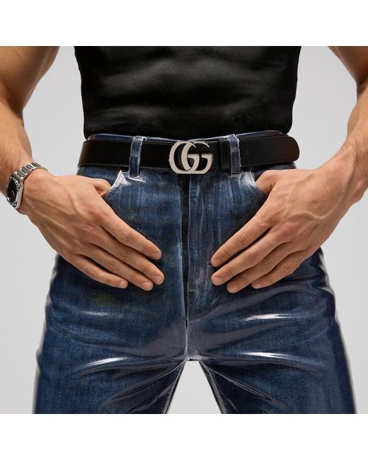 Gucci Black Cut Gg Marmont Belt, Size 120, Leather for men