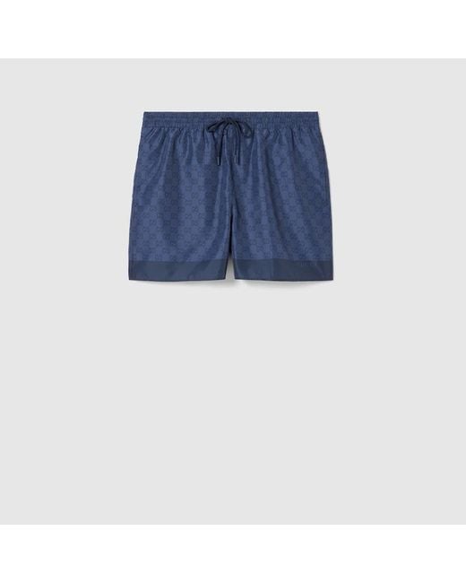 Gucci Blue Printed Technical Poplin Swim Shorts, Size 52 It, Ready-To-Wear for men