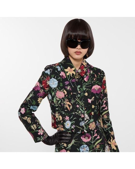 Gucci Black Flora Silk Brocade Jacket