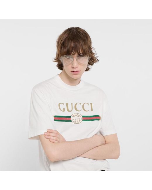 Gucci White Silk Blend Jersey T-Shirt With Print for men