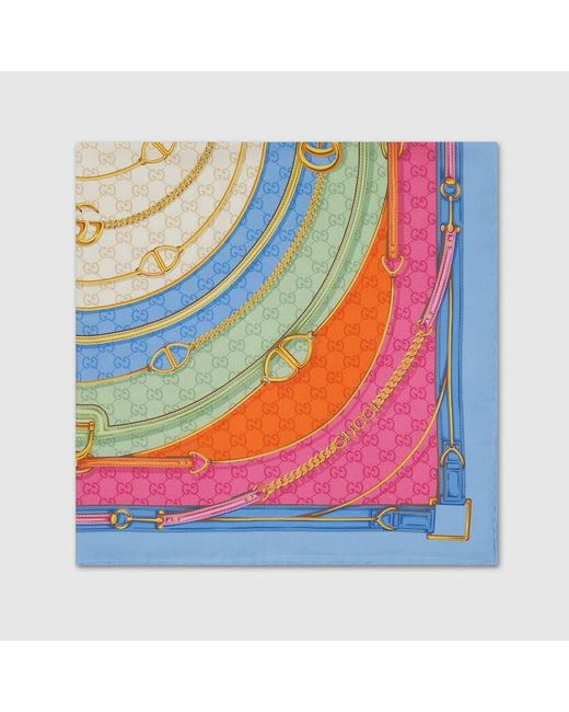 Gucci Multicolor Halstuch Aus Seide Mit GG und Gürtel-Print