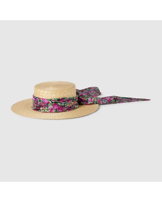 Sombrero de Ala Ancha de Paja con Fular Gucci de color Natural