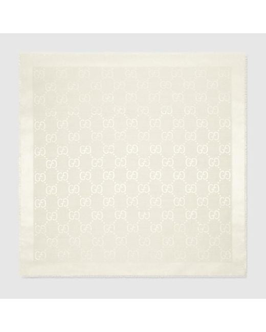 Gucci Natural Gg Jacquard Silk Wool Shawl