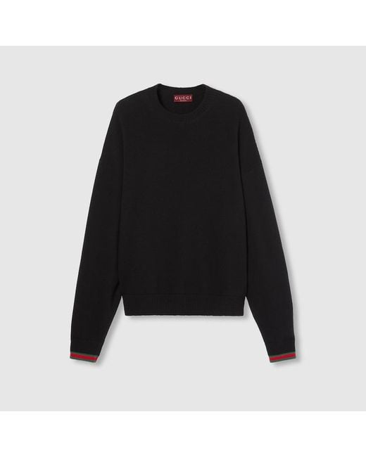 Gucci Black Cashmere Wool Sweater With Web Trim