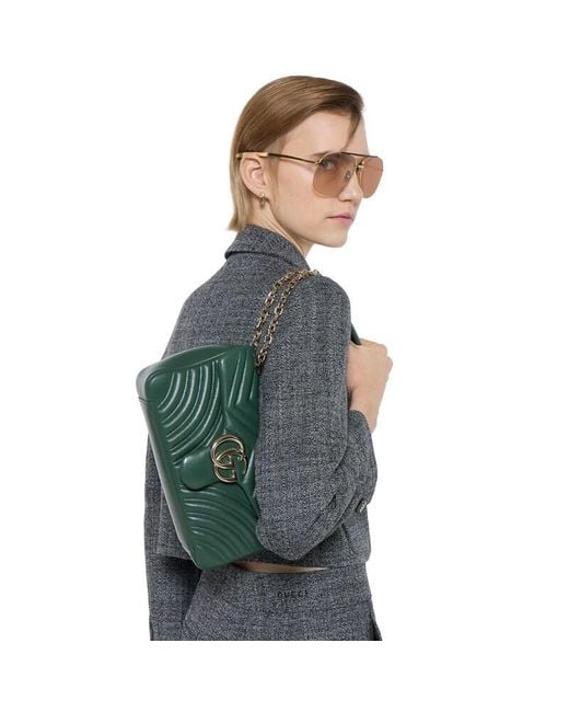 Gucci Green "Gg Marmont" Shoulder Bag Small