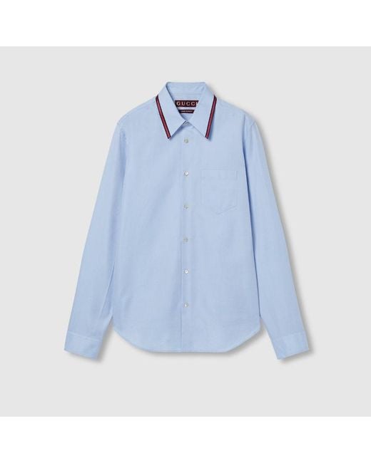 Gucci Blue Oxford Cotton Shirt With Web, Size 14 for men